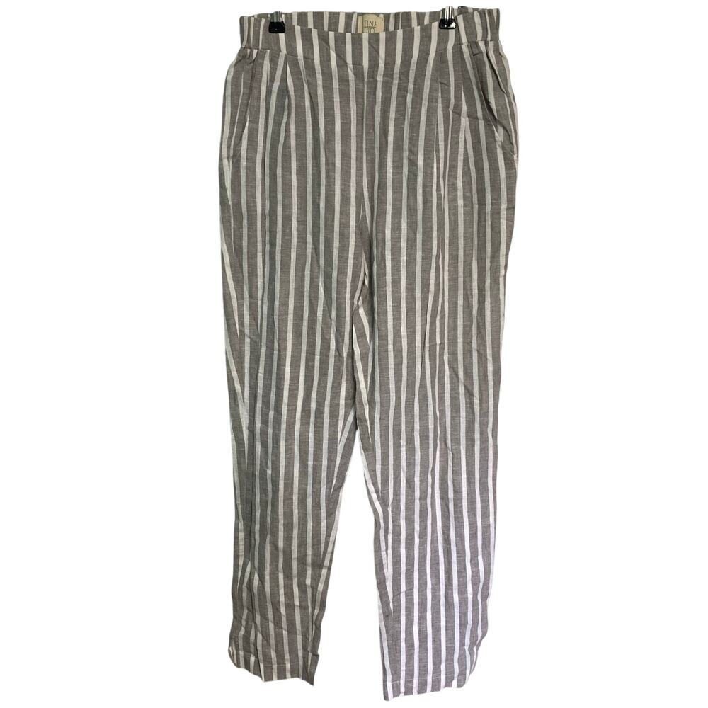 Tina + Jo Women's Linen Cotton Blend Gray White Striped Loose Pants Size Small